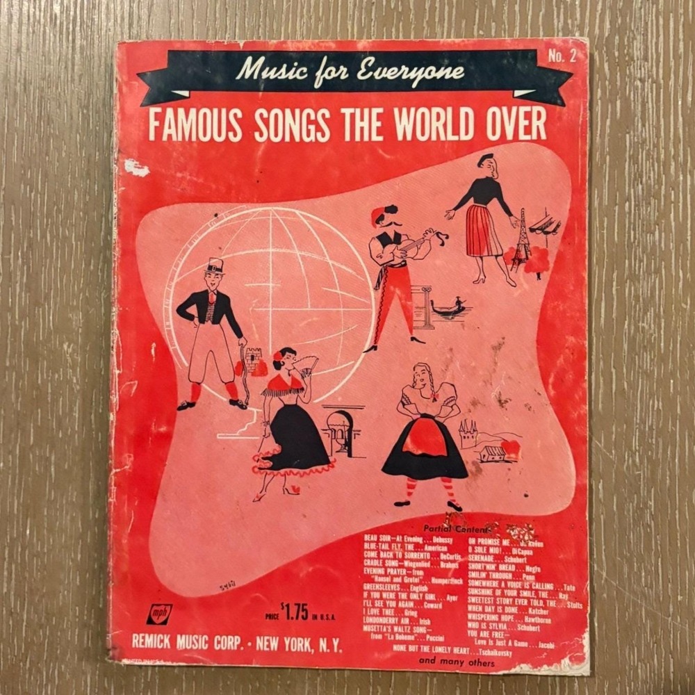 Vintage Music for Everyone Famous Songs the World Over Book 190 Pages Remick